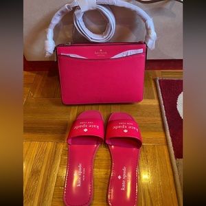 Bright pink Kate spade purse and slides